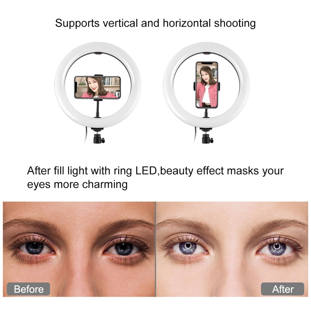 PULUZ LED-Ringlicht – 10-Zoll, mit RGBWW-Beleuchtung + Tischstativhalterung, 168 LEDs, zweifarbig, dimmbar, mit Stativ, Fernbedienung & Smartphone-Halterung