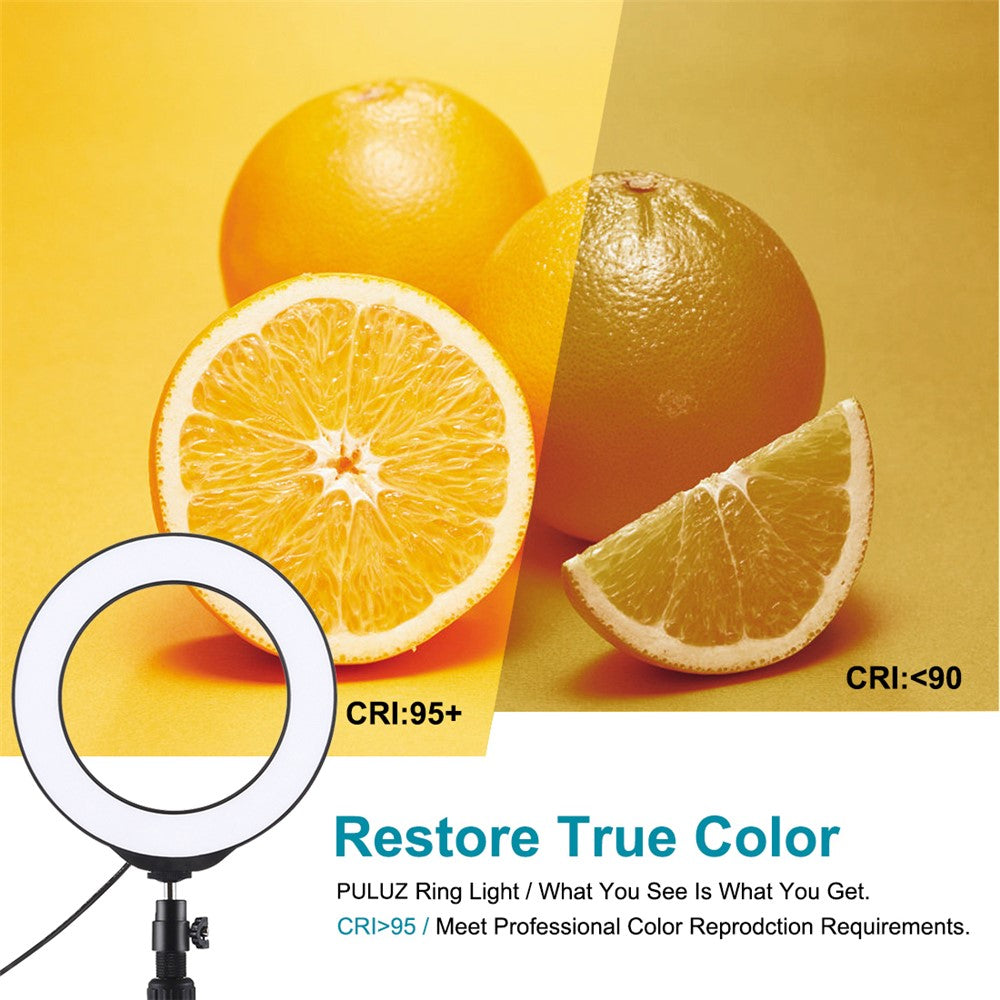 PULUZ PKT3074B RGBW-Leuchte + Tischhalterung – 6,2-Zoll, USB-dimmbar, mit Fernbedienung