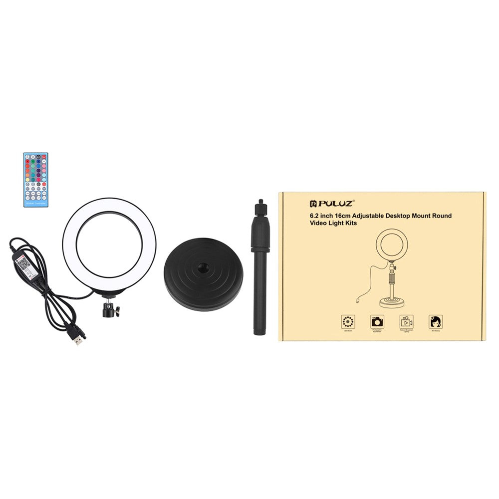 PULUZ PKT3074B RGBW-Leuchte + Tischhalterung – 6,2-Zoll, USB-dimmbar, mit Fernbedienung