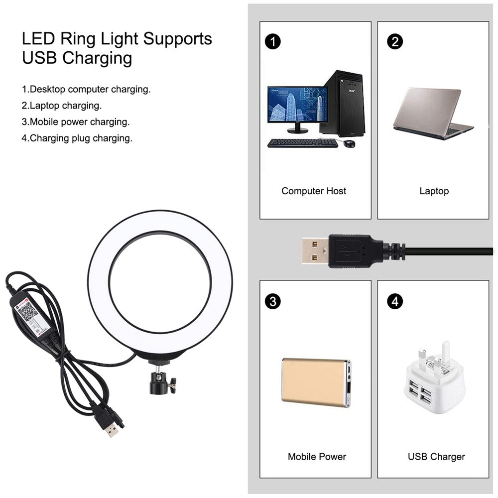 PULUZ PKT3074B RGBW-Leuchte + Tischhalterung – 6,2-Zoll, USB-dimmbar, mit Fernbedienung