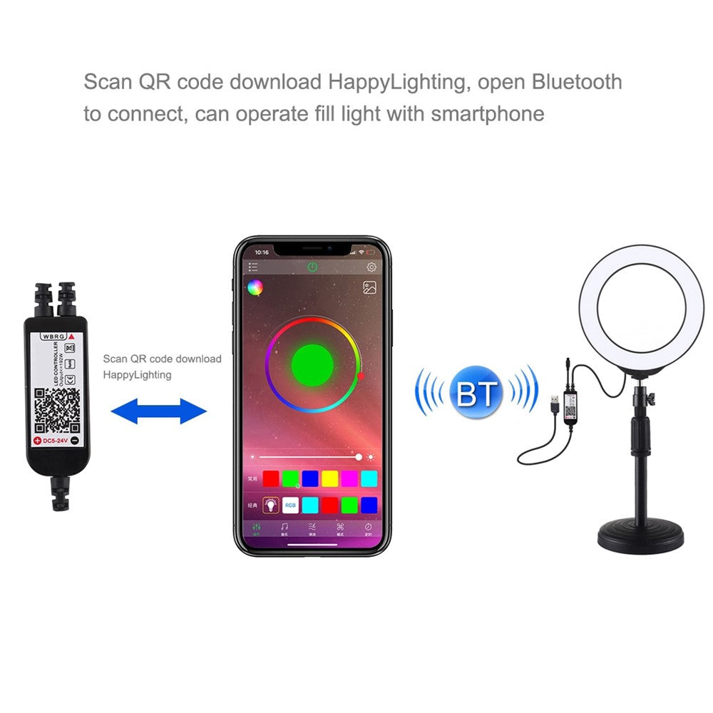 PULUZ PKT3074B RGBW-Leuchte + Tischhalterung – 6,2-Zoll, USB-dimmbar, mit Fernbedienung