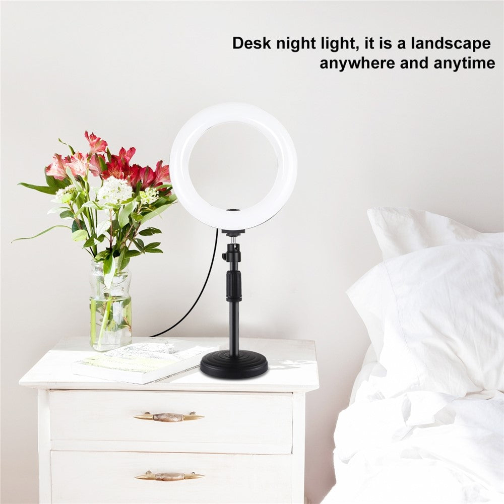 PULUZ PKT3078B LED-Ringleuchte mit Tischhalterung – 7,9-Zoll, dimmbar, mit USB-Anschluss & 2 Farbtemperaturen, inklusive Handyhalterung