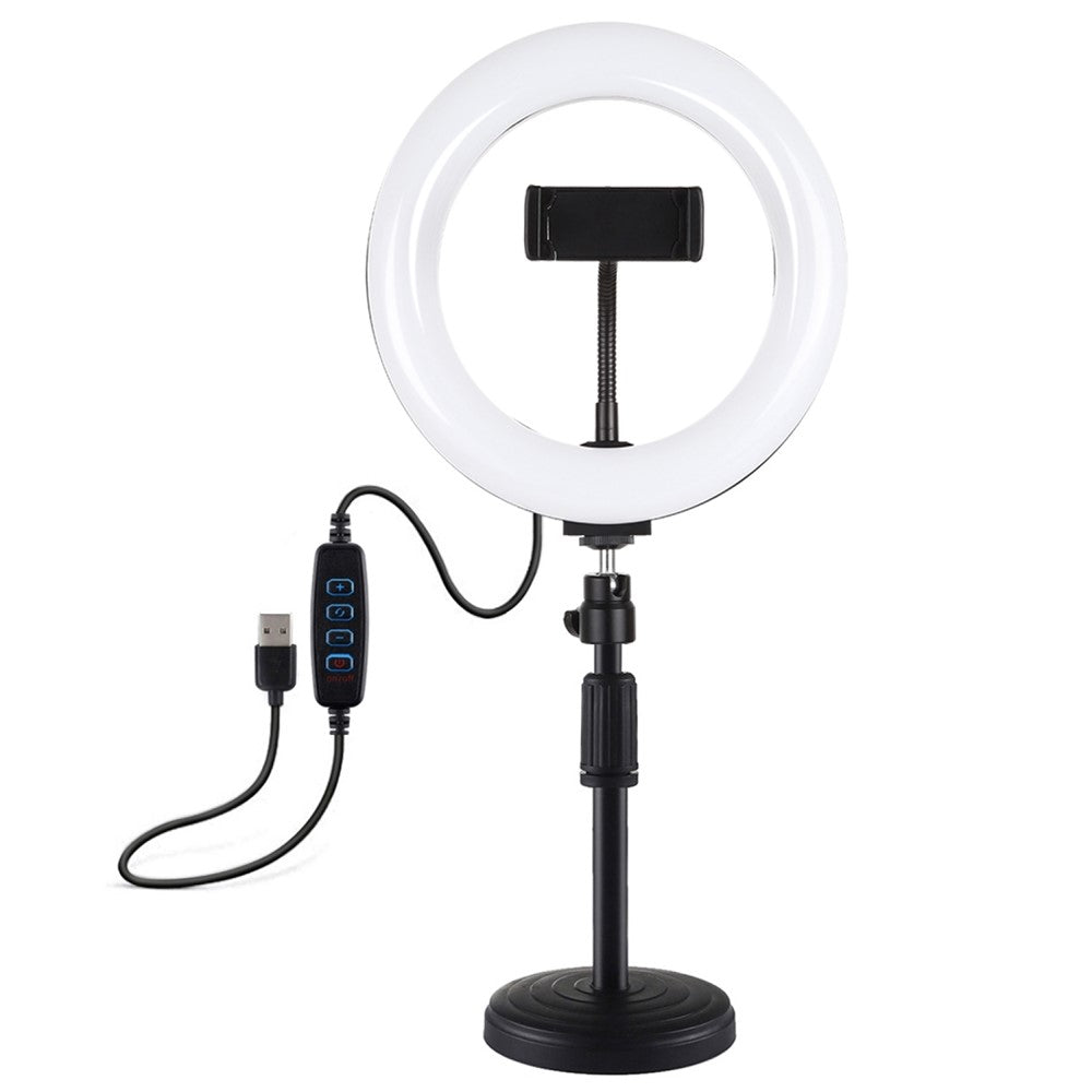 PULUZ PKT3078B LED-Ringleuchte mit Tischhalterung – 7,9-Zoll, dimmbar, mit USB-Anschluss & 2 Farbtemperaturen, inklusive Handyhalterung
