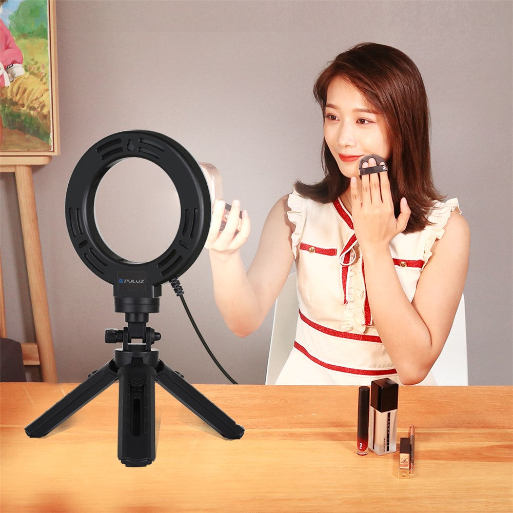 PULUZ PKT3058B LED-Ringlicht mit Tischhalterung – 4,7-Zoll, mit USB-Anschluss, 3 Modi, dimmbar, für Vlogging & Fotografie