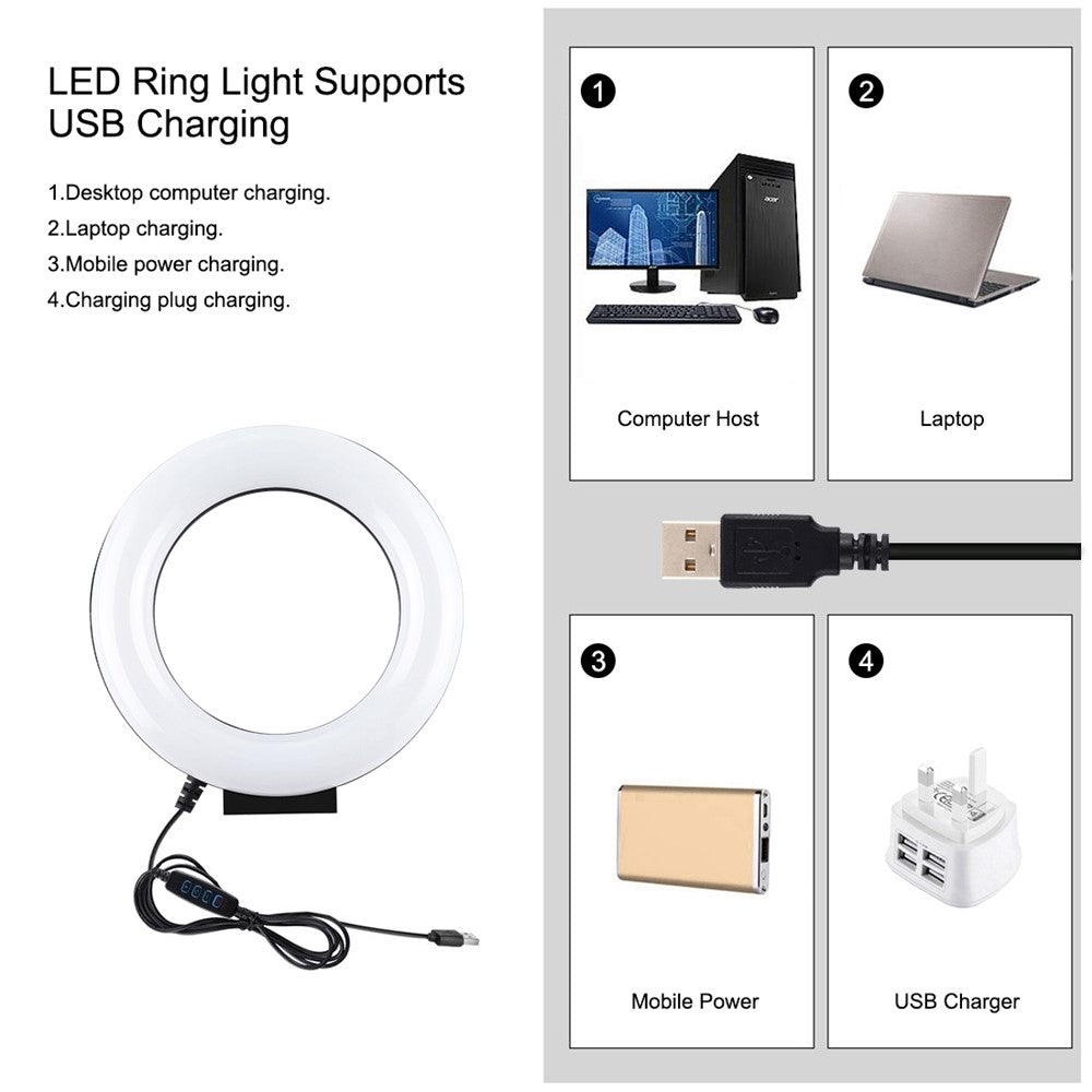 PULUZ PKT3058B LED-Ringlicht mit Tischhalterung – 4,7-Zoll, mit USB-Anschluss, 3 Modi, dimmbar, für Vlogging & Fotografie
