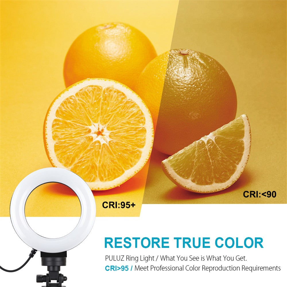PULUZ PKT3058B LED-Ringlicht mit Tischhalterung – 4,7-Zoll, mit USB-Anschluss, 3 Modi, dimmbar, für Vlogging & Fotografie