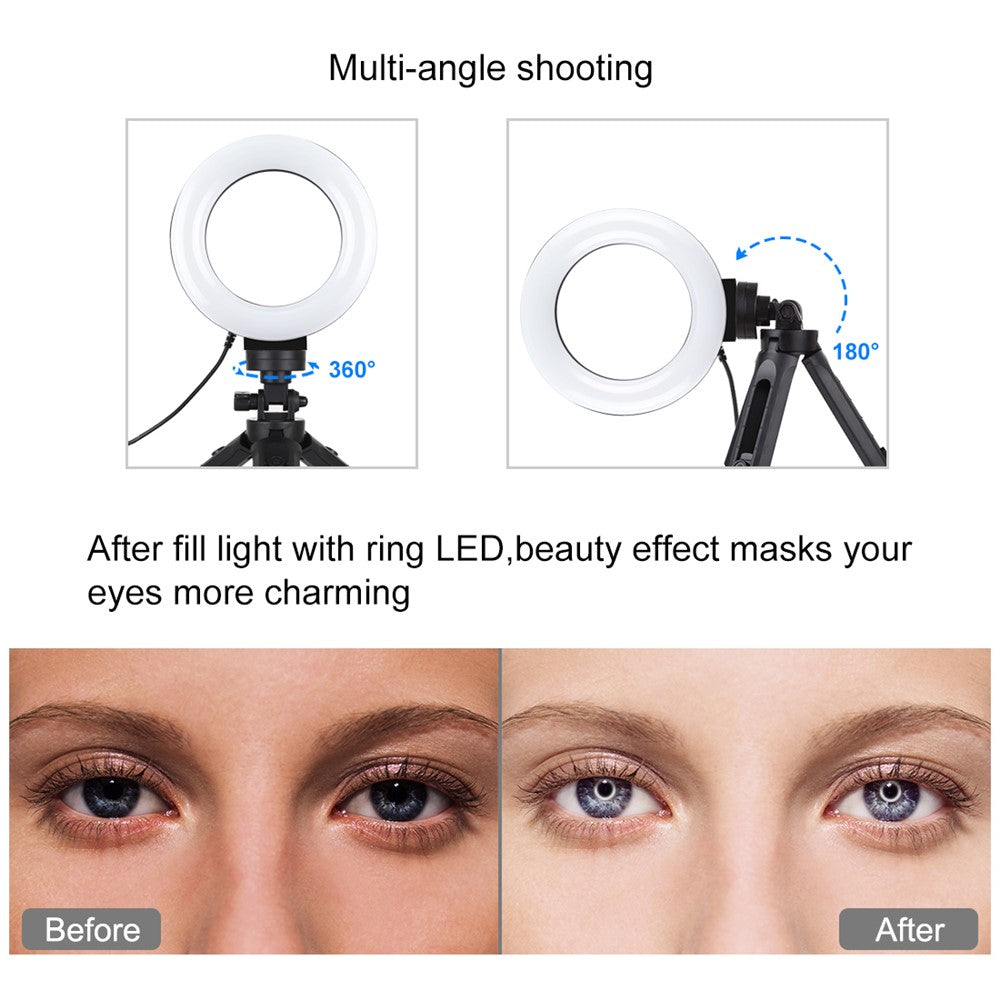 PULUZ PKT3058B LED-Ringlicht mit Tischhalterung – 4,7-Zoll, mit USB-Anschluss, 3 Modi, dimmbar, für Vlogging & Fotografie