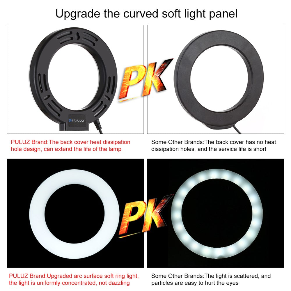 PULUZ PKT3058B LED-Ringlicht mit Tischhalterung – 4,7-Zoll, mit USB-Anschluss, 3 Modi, dimmbar, für Vlogging & Fotografie