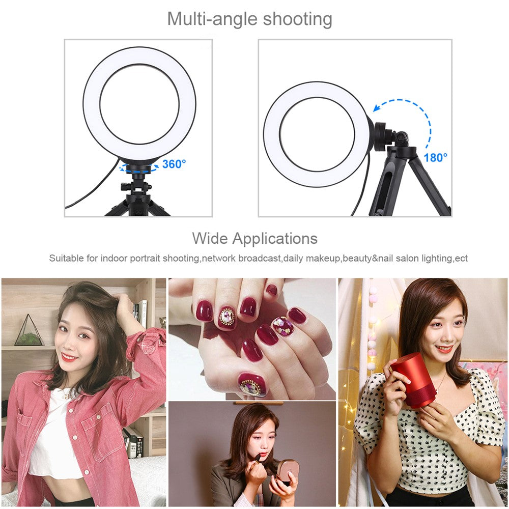 PULUZ PKT3059B LED-Ringlicht mit Tischhalterung – 6,2-Zoll, mit USB-Anschluss, 3 Modi, dimmbar, für Vlogging & Fotografie