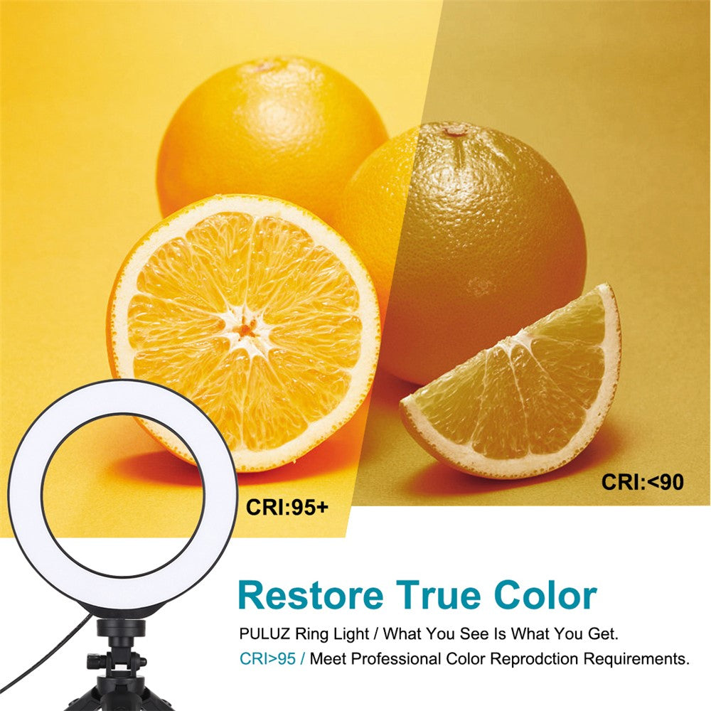 PULUZ PKT3059B LED-Ringlicht mit Tischhalterung – 6,2-Zoll, mit USB-Anschluss, 3 Modi, dimmbar, für Vlogging & Fotografie