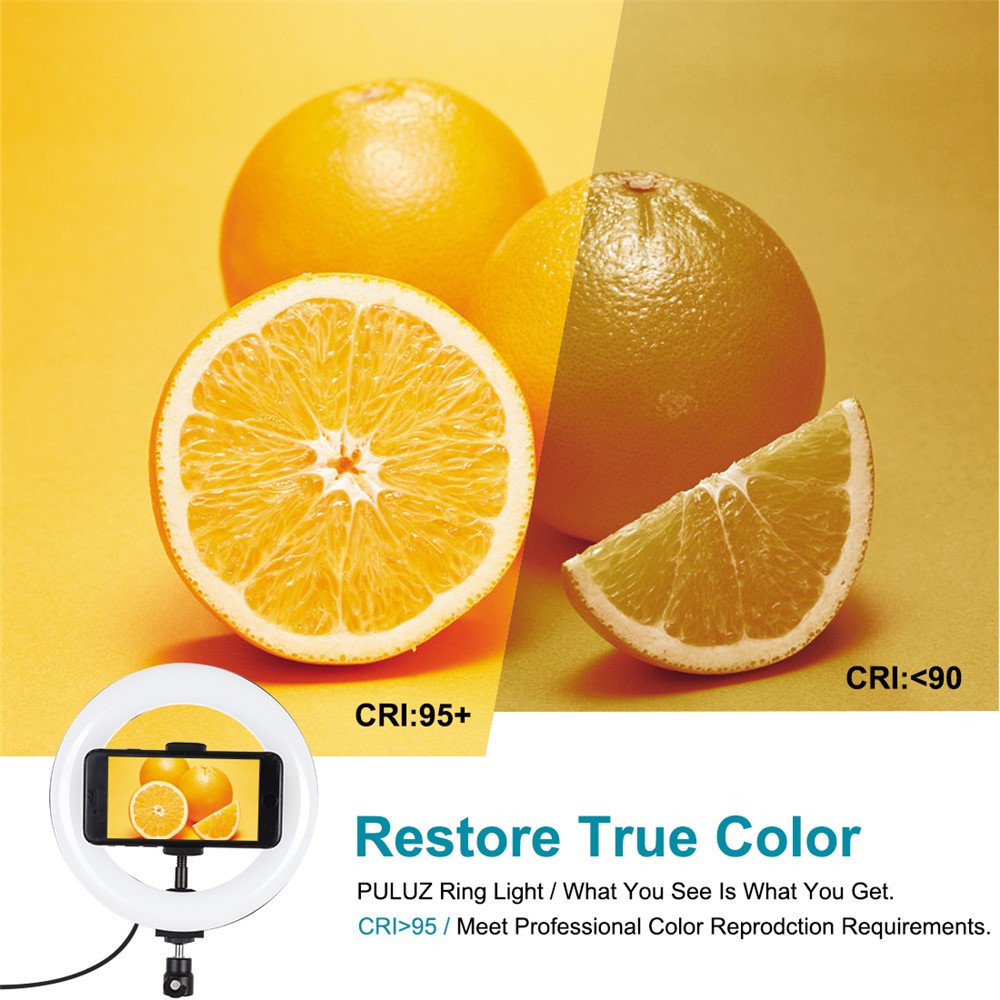 PULUZ PKT3073B Ringlicht + Tischhalterung – 7,9 Zoll, USB, 3 Modi, dimmbar, 2 Farbtemperaturen, für Vlogging & Selfie-Fotografie, mit Handyhalterung