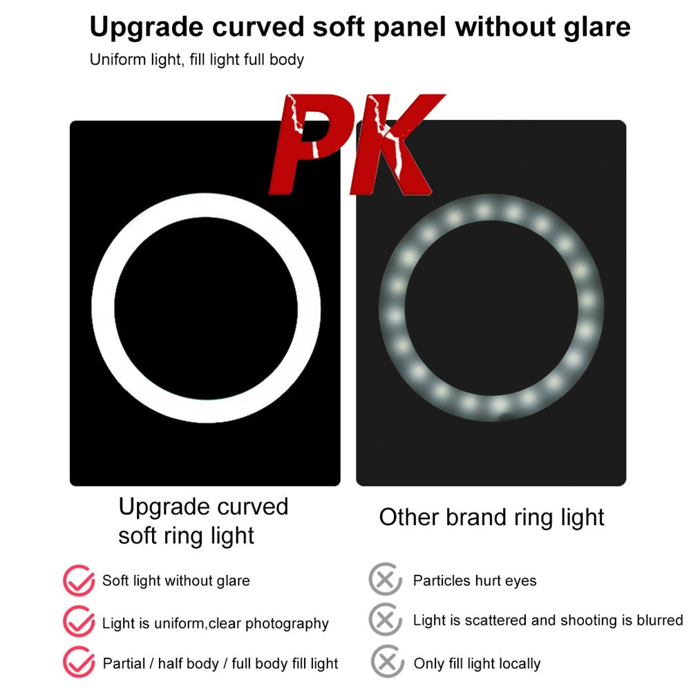 PULUZ PKT3073B Ringlicht + Tischhalterung – 7,9 Zoll, USB, 3 Modi, dimmbar, 2 Farbtemperaturen, für Vlogging & Selfie-Fotografie, mit Handyhalterung