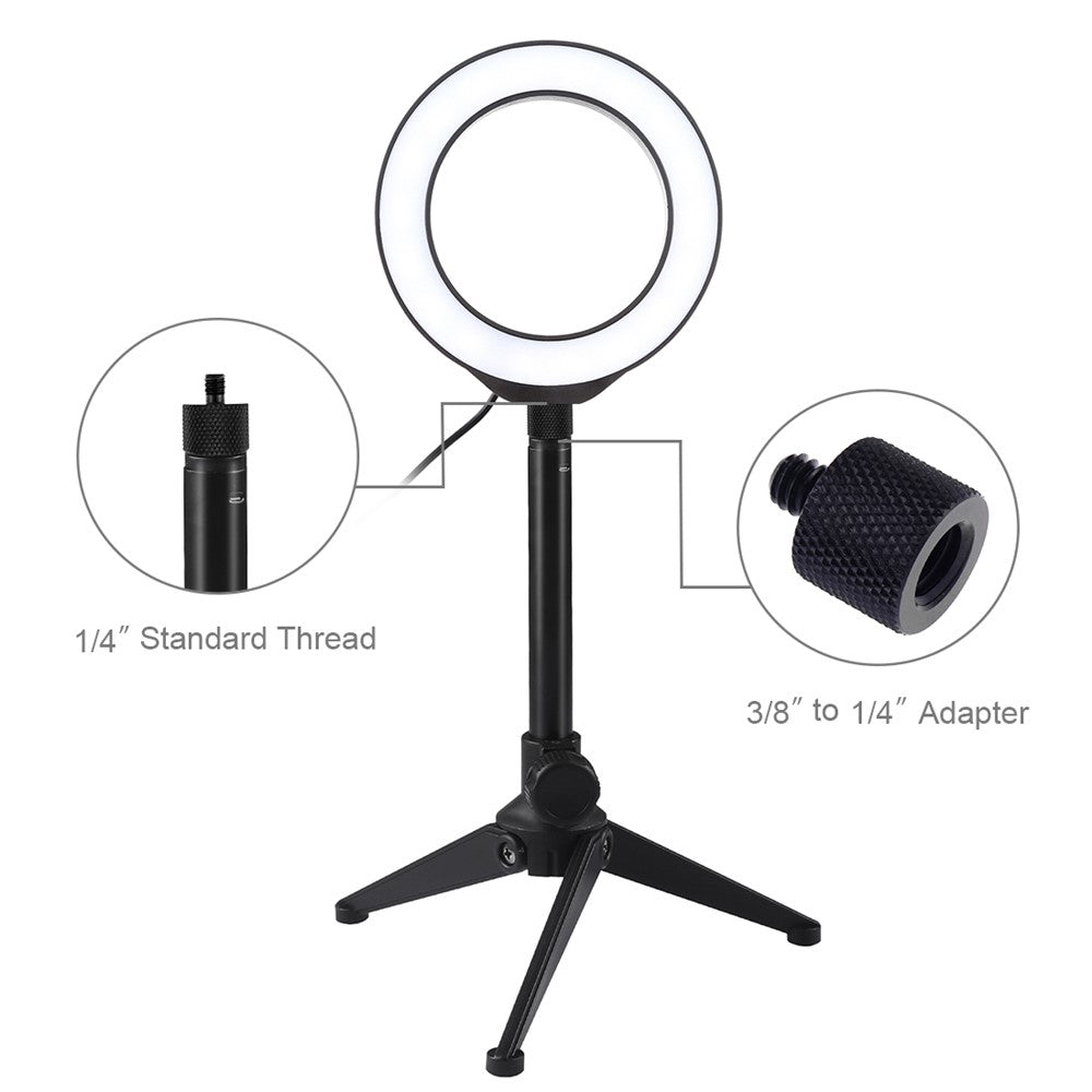 PULUZ Ringlicht + Tischstativ-Selfie-Stick-Halterung – 4,7-Zoll, USB-Anschluss, für Vlogging-Fotografie