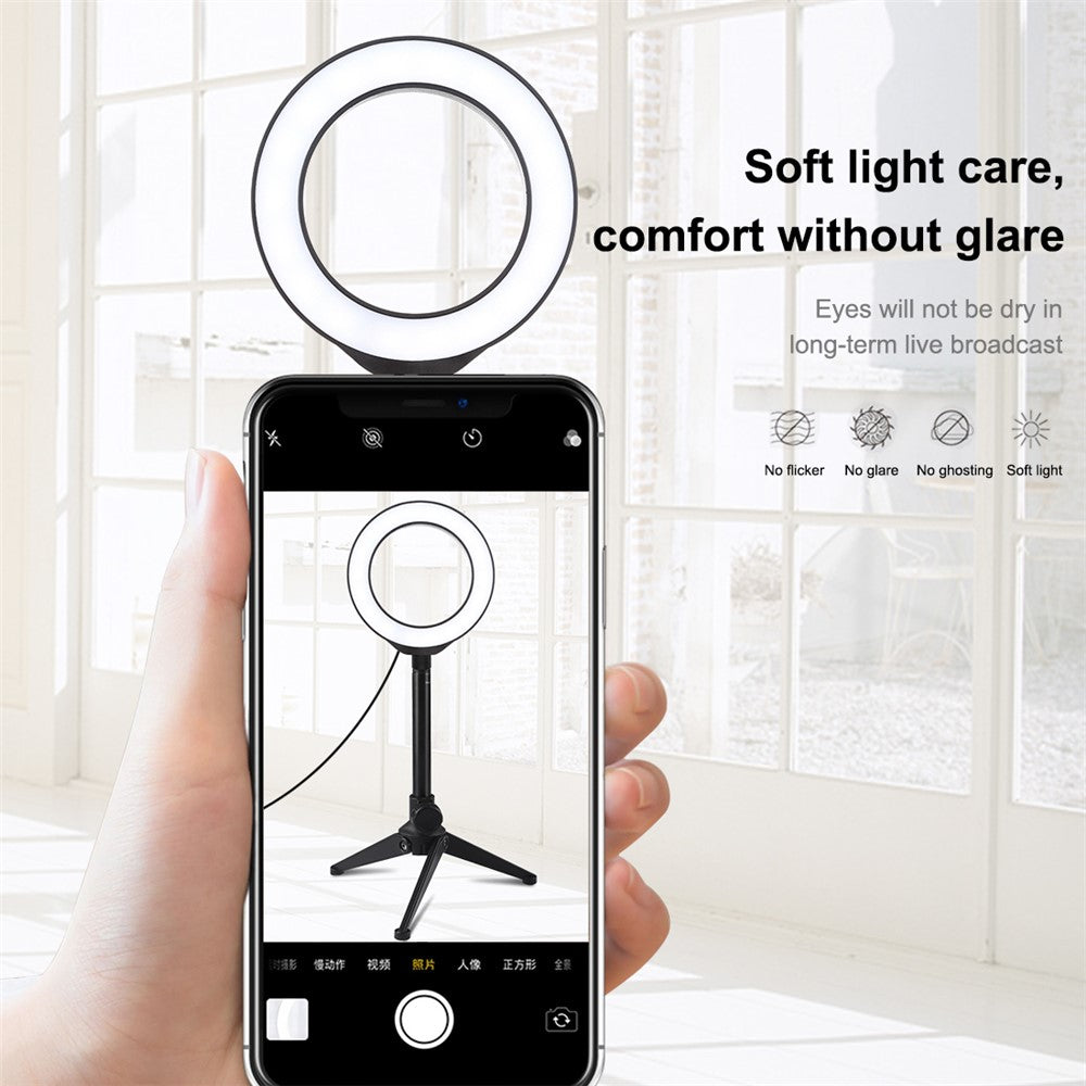 PULUZ Ringlicht + Tischstativ-Selfie-Stick-Halterung – 4,7-Zoll, USB-Anschluss, für Vlogging-Fotografie