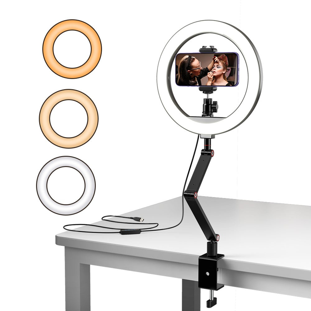 APEXEL APL-FL20 Ringlicht – 10-Zoll, USB, mit verstellbarem Winkel, 3 Farbmodi, inklusive Stativ & Handyhalterung
