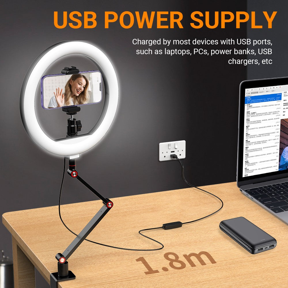 APEXEL APL-FL20 Ringlicht – 10-Zoll, USB, mit verstellbarem Winkel, 3 Farbmodi, inklusive Stativ & Handyhalterung