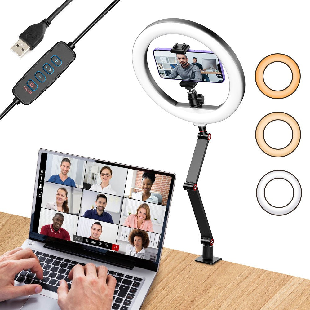 APEXEL APL-FL20 Ringlicht – 10-Zoll, USB, mit verstellbarem Winkel, 3 Farbmodi, inklusive Stativ & Handyhalterung
