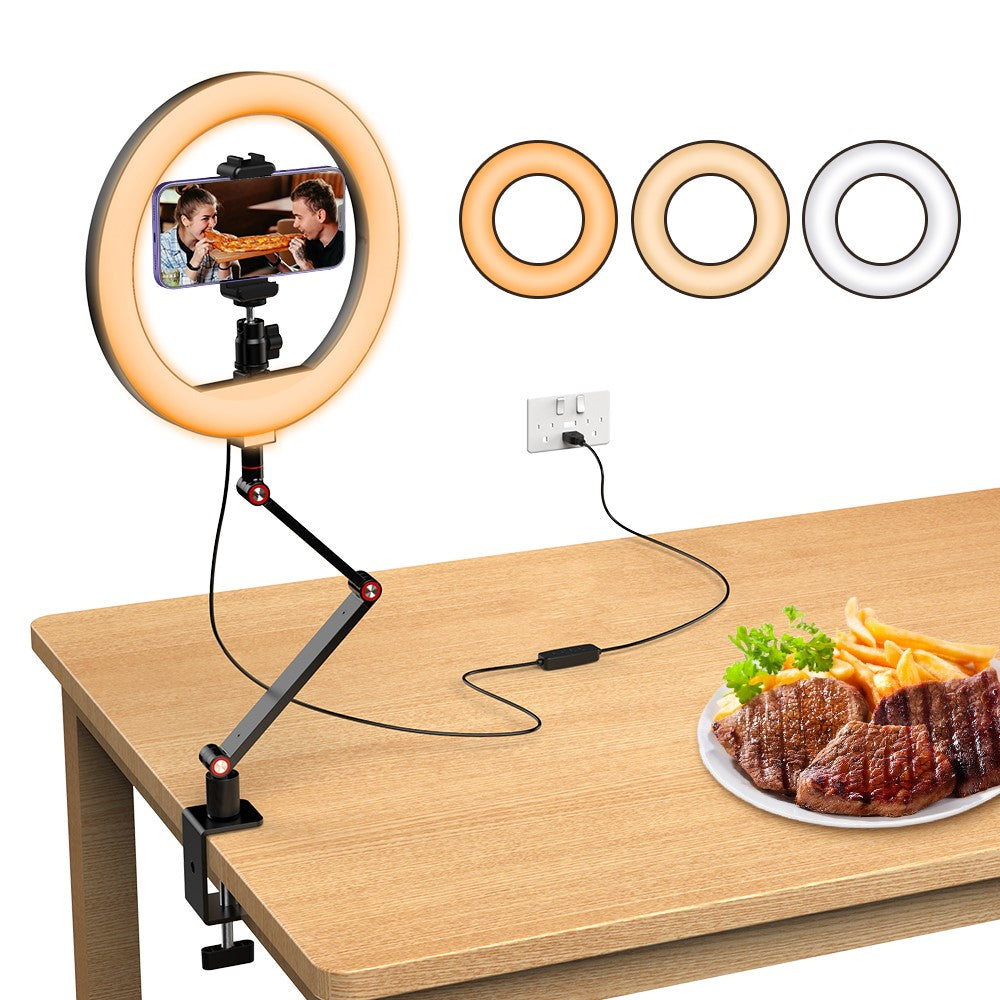 APEXEL APL-FL20 Ringlicht – 10-Zoll, USB, mit verstellbarem Winkel, 3 Farbmodi, inklusive Stativ & Handyhalterung