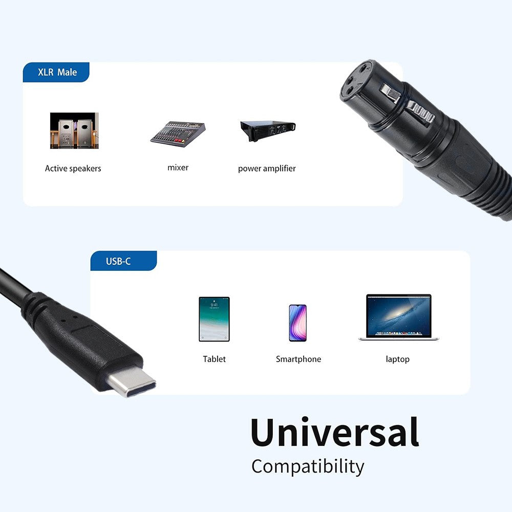 JUNSUNMAY Audio-Adapter – 1m, Typ-C Stecker auf XLR Stecker, für Mobiltelefone, Tablets, Laptops & Computer