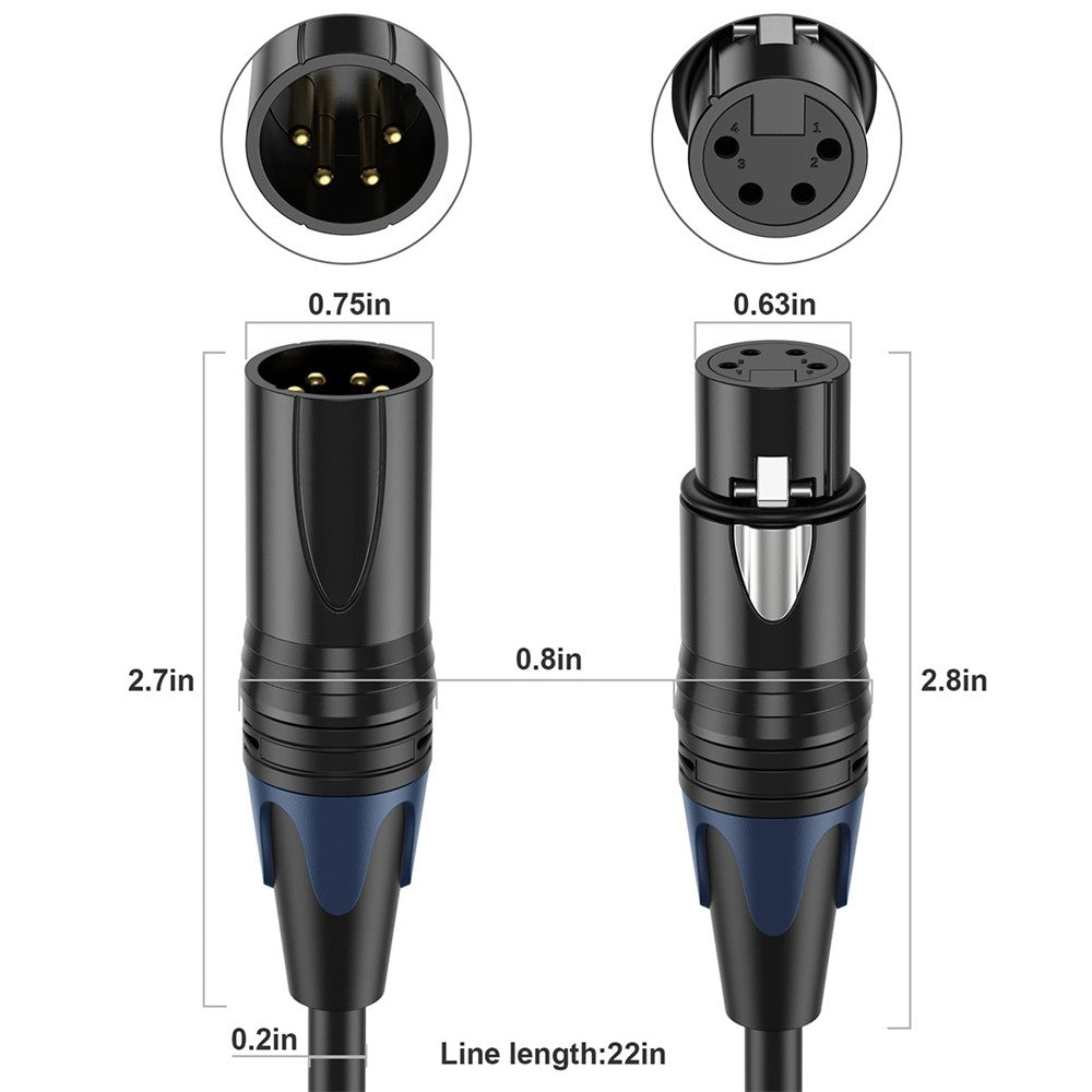 JUNSUNMAY XLR-Verlängerungskabel – 1,8 m, 4-polig Stecker auf Buchse Audio-Adapter, für Videokameras, Bühnenbeleuchtung & Mischpulte