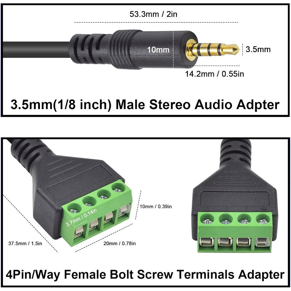 JUNSUNMAY Lötfreies Audiokabel – 3,5-mm-Stereo-Stecker auf 4-poligen Klemmenblock-Audioanschlusskabel