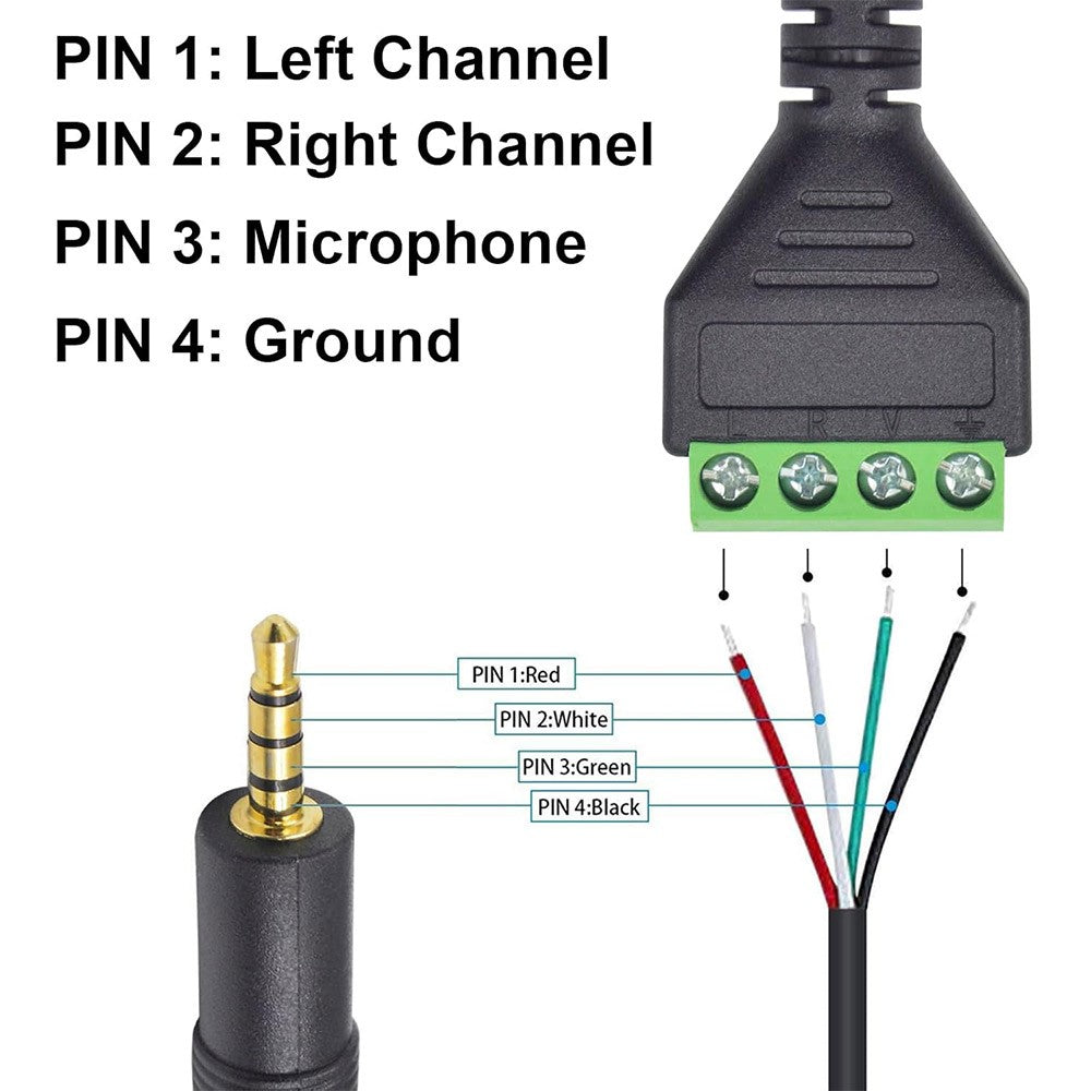 JUNSUNMAY Lötfreies Audiokabel – 3,5-mm-Stereo-Stecker auf 4-poligen Klemmenblock-Audioanschlusskabel