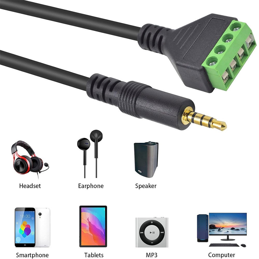 JUNSUNMAY Lötfreies Audiokabel – 3,5-mm-Stereo-Stecker auf 4-poligen Klemmenblock-Audioanschlusskabel