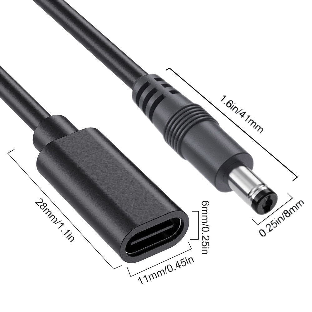 JUNSUNMAY Adapterkabel – 25 cm, USB-C-Buchse auf DC, 5,5 mm x 2,1 mm Stecker,  5 V & 3 A