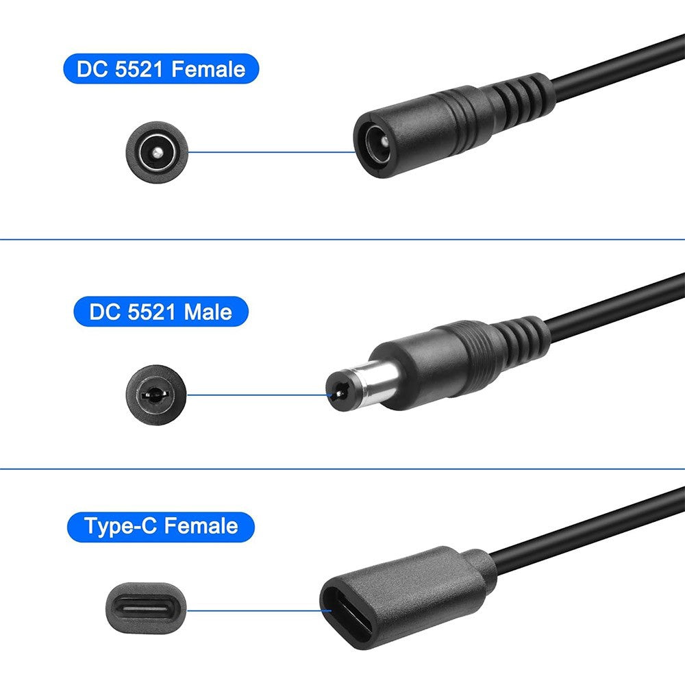 JUNSUNMAY Verlängerungskabel – 25 cm, USB-C-Buchse auf DC 5,5 mm x 2,1 mm Buchse, 5 V & 3 A