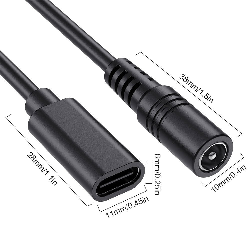 JUNSUNMAY Verlängerungskabel – 25 cm, USB-C-Buchse auf DC 5,5 mm x 2,1 mm Buchse, 5 V & 3 A