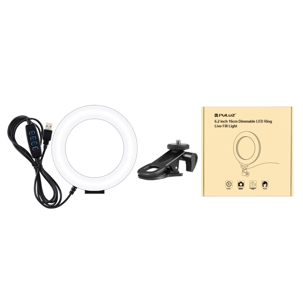 PULUZ PU568B Ringlicht – 6,2 Zoll, dimmbar, für Fotografie, Videokonferenzen & Selfies