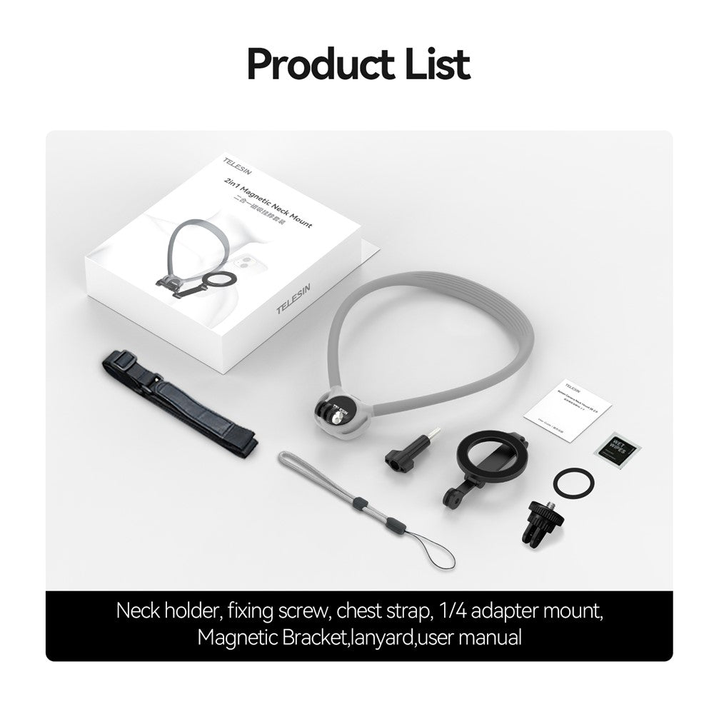 TELESIN SE2.0 P2-HNB-02-GY 2-in-1 Magnetische Nackenhalterung für Action-Kameras und Smartphones
