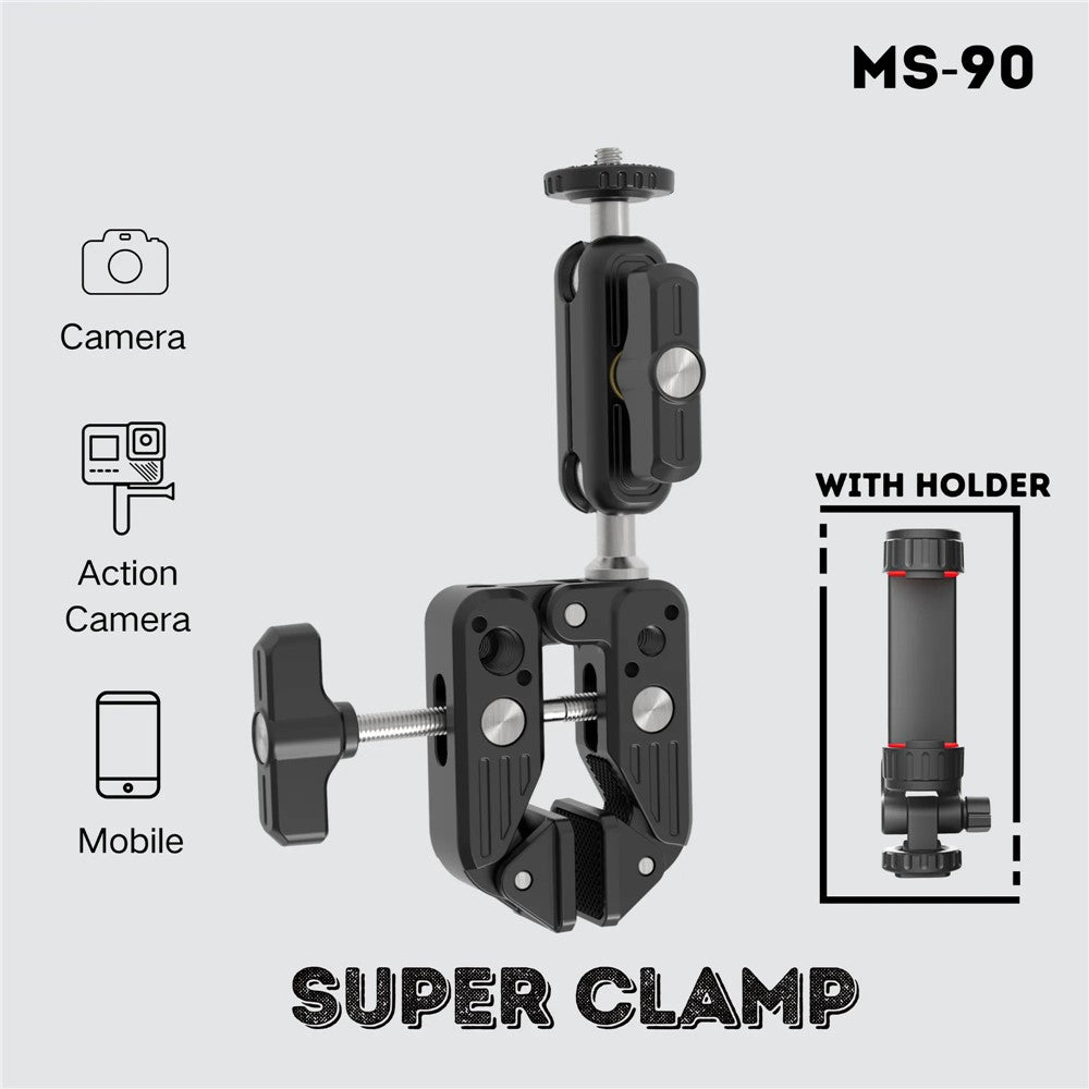 JMARY MS-90 Doppelkugelkopfadapter – Für Action-Kameras, mit Handy-/Kamera-Klemme
