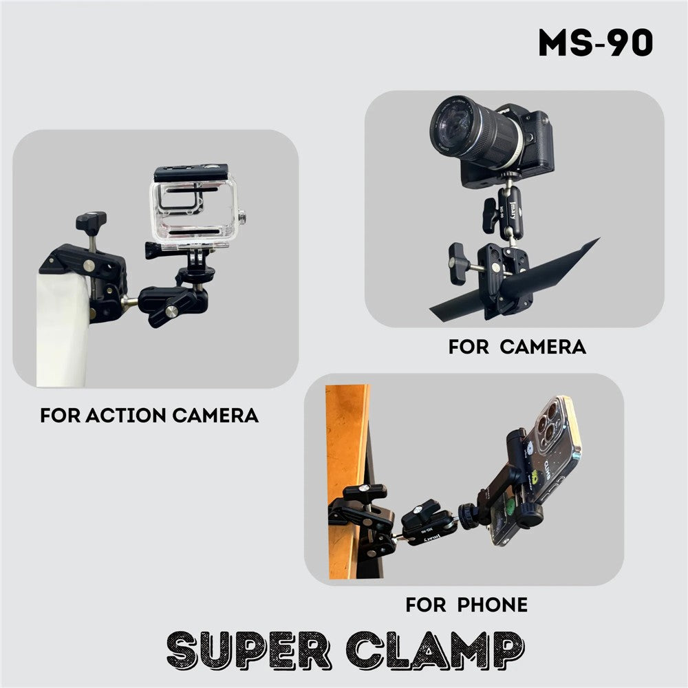 JMARY MS-90 Doppelkugelkopfadapter – Für Action-Kameras, mit Handy-/Kamera-Klemme