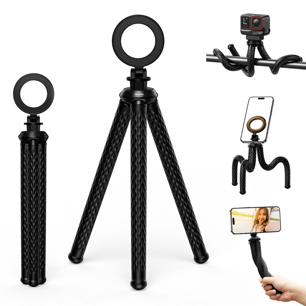 TELESIN P3-FM-02 Magnetisches Handy-Stativ – Flexibler Oktopus-Tischständer, verstellbarer Winkel