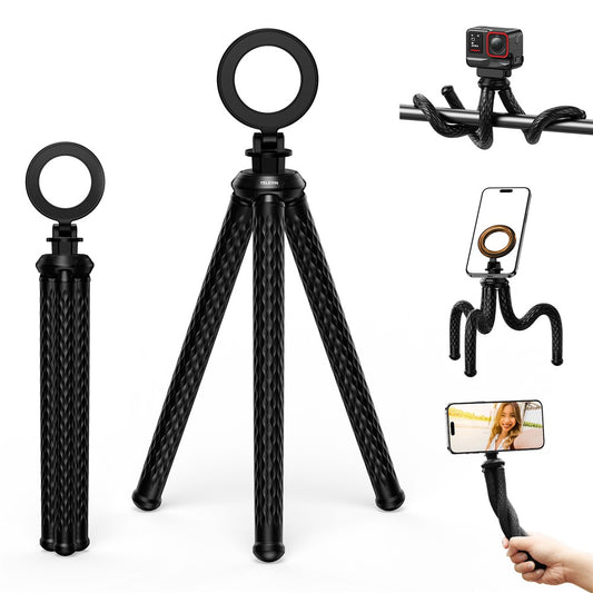 TELESIN P3-FM-02 Magnetisches Handy-Stativ – Flexibler Oktopus-Tischständer, verstellbarer Winkel