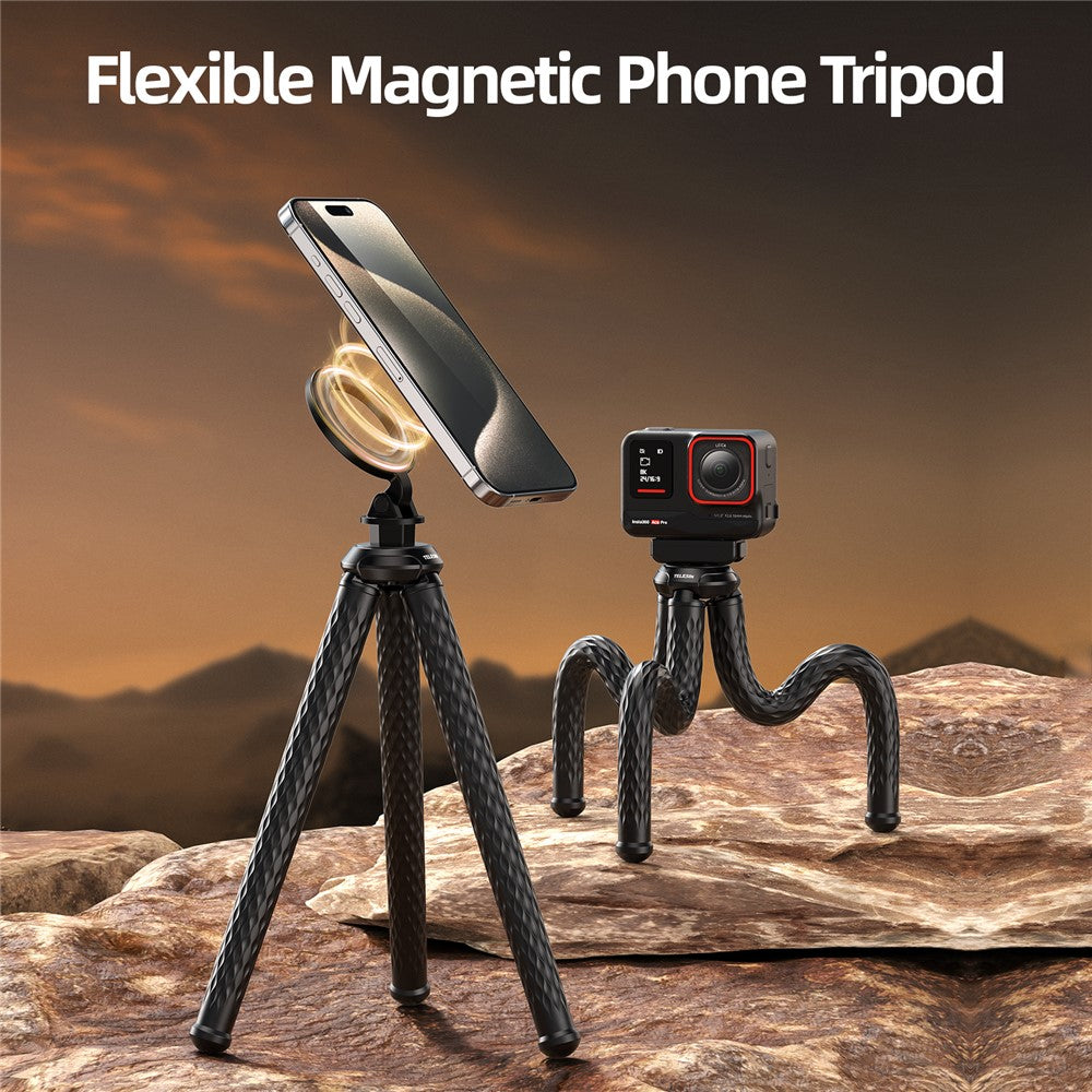 TELESIN P3-FM-02 Magnetisches Handy-Stativ – Flexibler Oktopus-Tischständer, verstellbarer Winkel